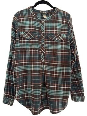 Mountain Hardwear Karsee Long Sleeve Pullover Shirt Plaid Flannel Blue Green